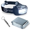 Kit Manta T�rmica Aluminizada para Resgate + Apito de Emerg�ncia Survivor + Lanterna de Cabe�a Cobb
