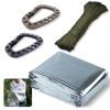 Kit Manta Trmica Aluminizada para Emergncia + Par de Mosqueto Quick Tatic + Paracord Corda 10 M Verde