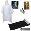 Kit Poncho Capa de Chuva Impermevel para Emergencia + Colchonete Isolante Trmico + Pederneira Flint