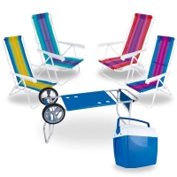 Kit Carrinho de Praia + Caixa Trmica 26 L + 4 Cadeiras 8 Posies em Ao