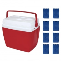 Kit Caixa Trmica 34 Litros Vermelha + 8 Blocos de Gelo Artificial