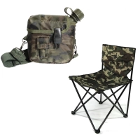 Kit Cadeira Dobrável Camping e Pesca + Cantil 1,8 Lts Camuflado