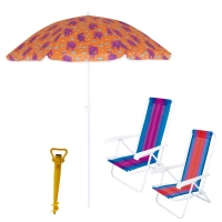 Kit 2 Cadeiras de Praia 4 Posições + Guarda-sol + Saca Areia Amarelo