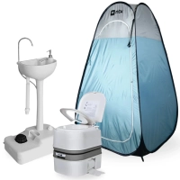 Kit Barraca Banheiro Pop Up + Vaso Sanit�rio Porta Potti 24 L Ecocamp + Pia Lavat�rio Port�til 17l