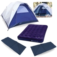 Barraca Dome Ntk 3 Pessoas 1800mm + Colchao Inflvel Casal Mor + 2 Sacos de Dormir Solteiro Camping e Pesca