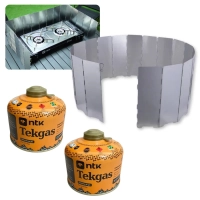 Kit Protetor de Vento para Fogareiro 1,48m Alumnio Dobrvel + 2 Refis de Gs Tekgs 230g