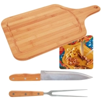 Conjunto para Churrasco Tbua 50 Cm + Faca e Garfo em Ao Inox e Bambu Mor Cozinha Utenslios