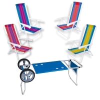 Kit Carrinho de Praia + 4 Cadeiras de Praia Reclinvel Mor