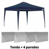 Kit Tenda Dobrvel Azul 3x3 M Base e Topo com 4 Paredes Brancas