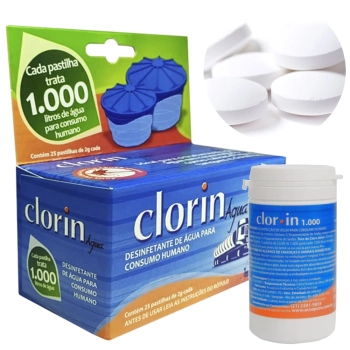 Pote de Clorin 1000 Litros com 25 Pastilhas Tratamento de gua para Consumo
