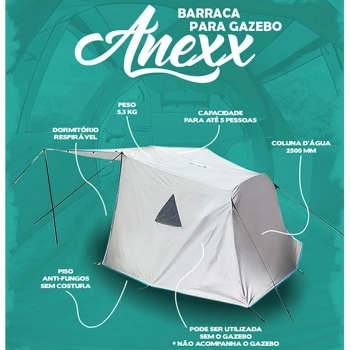 Kit Tenda Gazebo 3x3m + Barraca Anexx 4/5 Pessoas Coluna D Agua 2500 Mm