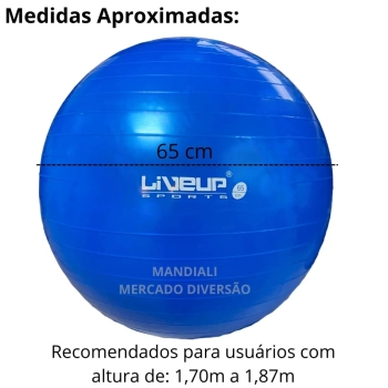 Bola Suia de Pilates 65 Cm Azul Treino Pilates Ginastica Academia Yoga Exercicios