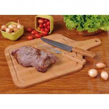 Kit Tbua para Cortar Carne 50 X 30cm + Escova Limpa Grelha + Afiador de Faca