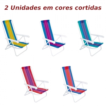Kit 2 Cadeiras de Praia 4 Posies + Guarda-sol + Saca Areia Amarelo
