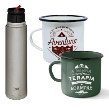 Kit 2 Canecas 250 Ml + Garrafa Trmica 1 Lt Inox