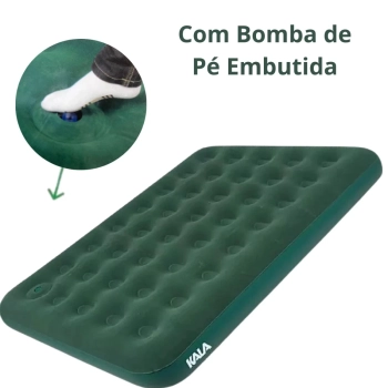 Colchao Inflvel Casal Kala com Inflador de Pe Camping Pesca Verde
