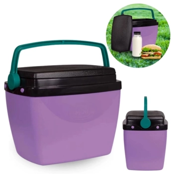 Kit Caixa Termica Pequena Cooler 6 L Roxo / Lils + Cadeira Rosa Infantil Parques