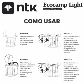 Kit Banheiro Porttil Compacto Ecocamp Light 15 L + Trocador Pampa + Lavatrio Pia Nautika