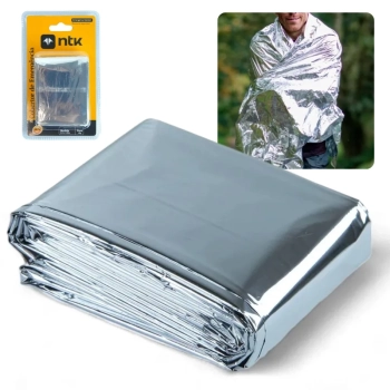 Kit Manta Trmica Aluminizada para Resgate, Emergncia +10 Pastilhas Purificadoras de gua Clorin