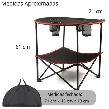 Mesa de Camping Pesca Dobrvel Porttil Lua em Ao com 4 Porta Copos e Fcil Montagem Ntk