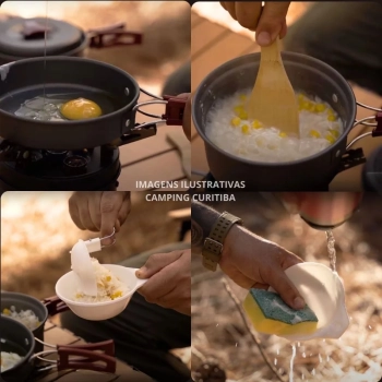 Jogo de Panelas Camp 2 Ntk 7 Peas, Panela Frigideira e Acessrios para Camping, Pesca e Trilha