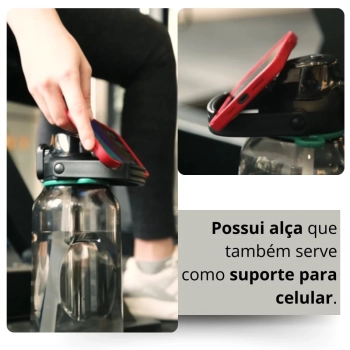 Garrafa de gua Fitness Squeeze 1,8 Lts com Trava Alas Ajustveis Suporta Celular Academia Esportiva Preta Mor