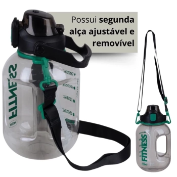 Garrafa de gua Fitness Squeeze 1,8 Lts com Trava Alas Ajustveis Suporta Celular Academia Esportiva Preta Mor