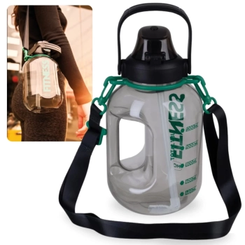 Garrafa de gua Fitness Squeeze 1,8 Lts com Trava Alas Ajustveis Suporta Celular Academia Esportiva Preta Mor