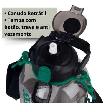 Garrafa de gua Fitness Squeeze 1,8 Lts com Trava Alas Ajustveis Suporta Celular Academia Esportiva Preta Mor