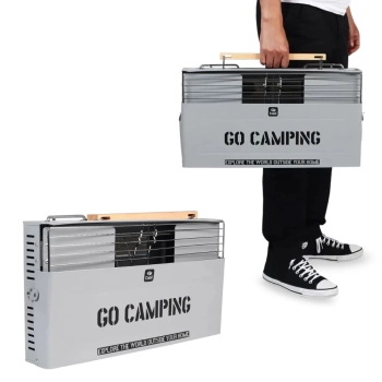Kit Garrafa Trmica 2,5 Litros com Bico Flip + Churrasqueira Porttil To Go com Ala Vira Maleta a Carvo