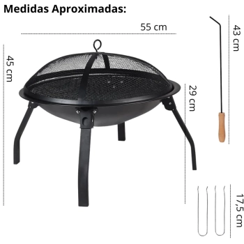 Kit Garrafa Trmica 2,5 Litros com Bico Flip Mor + Churrasqueira Fogueira Lareira Brasa Porttil em Ao a Carvo