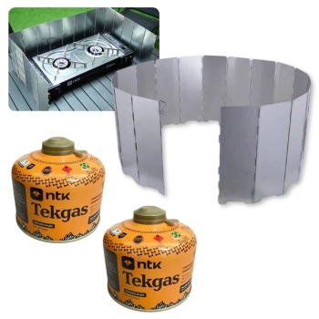 Kit Protetor de Vento para Fogareiro 1,48m Alumnio Dobrvel + 2 Refis de Gs Tekgs 230g