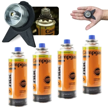 Kit Adaptador para Gas Tubo de Fogareiro Conversor Compacto + 4 Refis de Gs Campgas