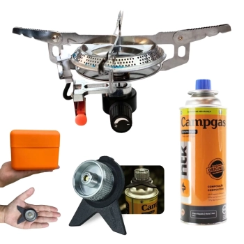 Kit Conversor para Gas Tubo Compacto + Fogareiro Apolo Porttil Acendimento Automtico + Refil de Gas
