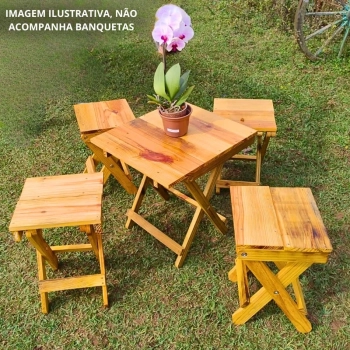 Mesa Dobravel de Madeira Baixa Rustica Artesanal para Camping, Pesca e Jardim