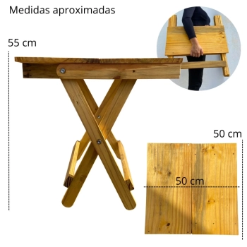 Mesa Dobravel de Madeira Baixa Rustica Artesanal para Camping, Pesca e Jardim