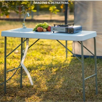 Kit Tenda Articulada 3x3m X-flex Azul + Pia Porttil Mesa Dobravel Sink + Porta Potti 20 L + Barraca Trocador Pampa