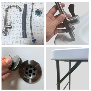 Kit Tenda Articulada 3x3m X-flex Azul + Pia Porttil Mesa Dobravel Sink + Porta Potti 20 L + Barraca Trocador Pampa