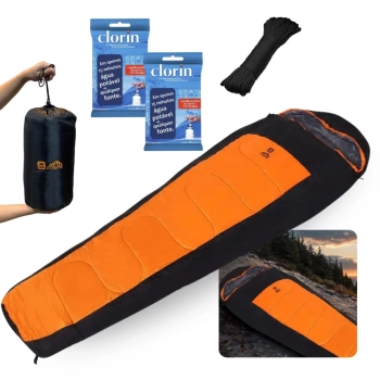 Kit Saco de Dormir Xtreme Sarcfago -5c  +15c + Paracord Corda 10 M + 20 Pastilhas Purificadoras para gua