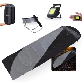 Kit Saco de Dormir Max 2 em 1 Camping + Pederneira Flint Liga de Magnsio + Lanterna Keyled com Im