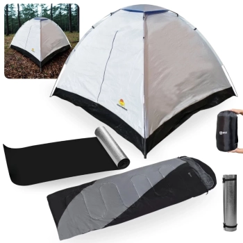 Kit Saco de Dormir Max 2 em 1 Camping + Isolante Trmico Aluminizado + Barraca 3 Pessoas Atena Pesca