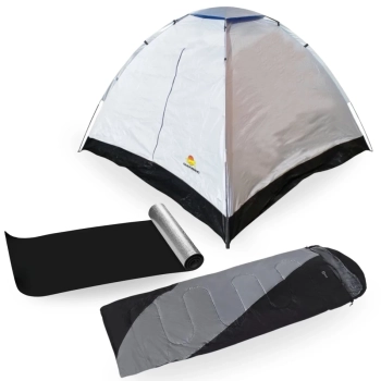 Kit Saco de Dormir Max 2 em 1 Camping + Isolante Trmico Aluminizado + Barraca 3 Pessoas Atena Pesca