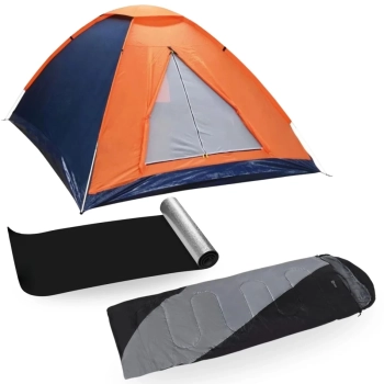 Kit Saco de Dormir Max 2 em 1 Pesca+ Barraca Camping 4 Pessoas Panda + Isolante Trmico Trilha Pesca