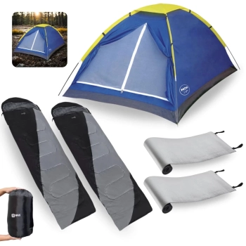 Kit Completo Barraca Iglu 4 Pessoas + 2 Sacos de Dormir Max 2 em 1 + 2 Isolantes Trmicos Pescaria