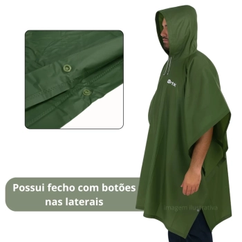 Poncho Capa de Chuva com Capuz Impermevel para Emergencia Adulto em Pvc Verde Camping e Pesca