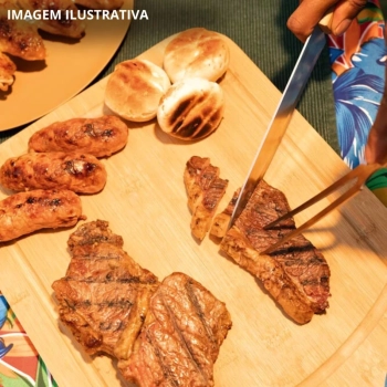 Conjunto para Churrasco Tbua 50 Cm + Faca e Garfo em Ao Inox e Bambu Mor Cozinha Utenslios