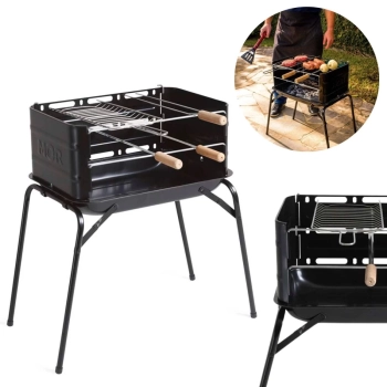 Kit Churrasqueira Mor Desmontvel com Acessrios + Suporte Porta Espeto Churrasco com 5 Furos em Madeira