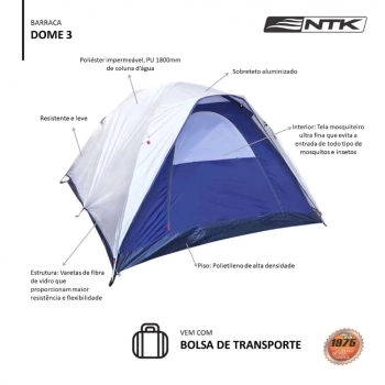 Barraca Dome Ntk 3 Pessoas Coluna D gua 1800mm Camping e Pesca