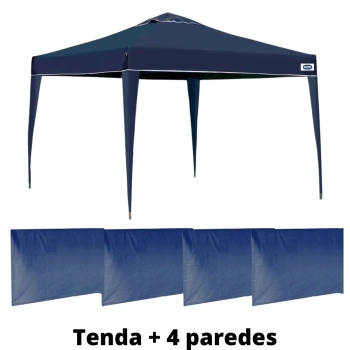 Kit Tenda Gazebo Articulado 3x3 M + 4 Paredes Laterais Azul