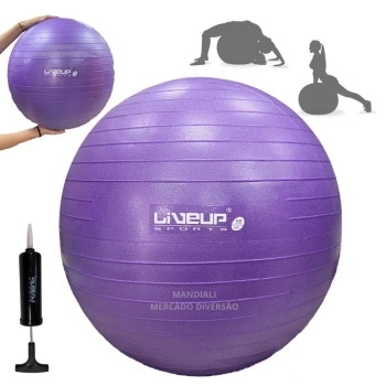 Bola Suia de Pilates Premium Anti Estouro 55 Cm Roxa + Mini Bomba Treino Academia Yoga Exercicios